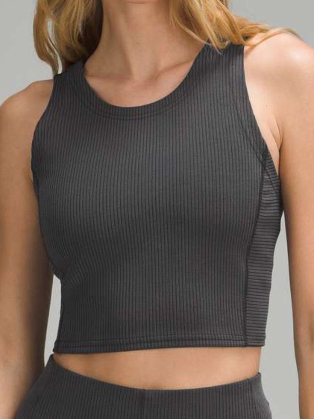 Lululemon Ribbed Cropped Tank Top 10 Gray Athletic Sporty Gym Yoga Workout